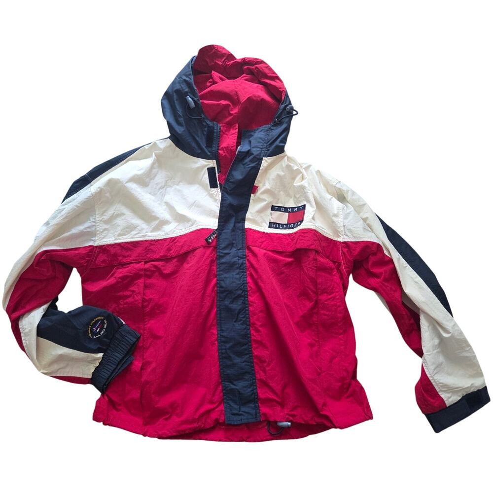 Vintage 90s Tommy Hilfiger Sailing Gear Colorblock Jacket Men XXL 2X Red White